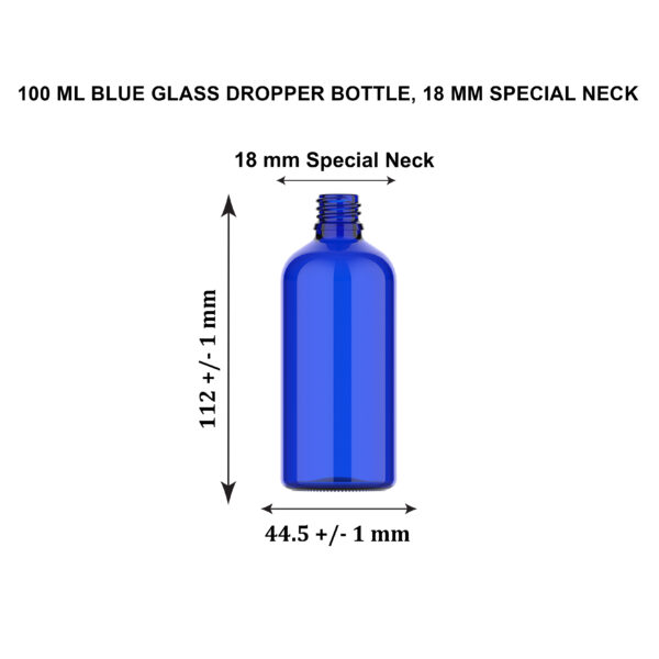 100 ML BLUE 18MM DROPPER BOTTLE & Glass Pipette - Image 2