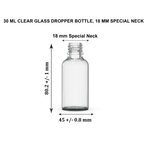 30 ML CLEAR 18MM DROPPER BOTTLE & Glass Pipette - Image 2
