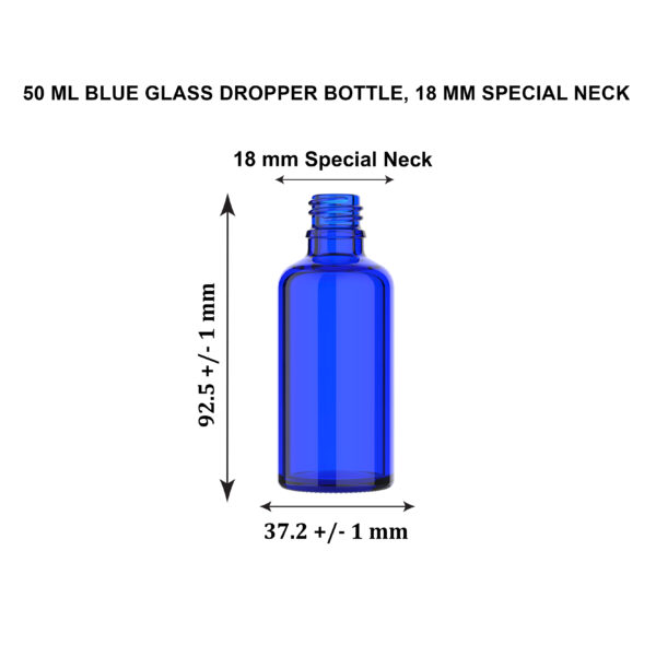 50 ML BLUE 18MM DROPPER BOTTLE & Glass Pipette - Image 2